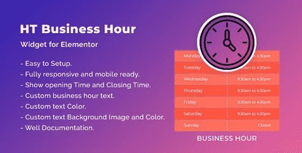 Plugin HT Business Hour Widget for Elementor - WordPress