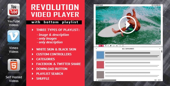 Plugin Revolution Video Player With Bottom Playlist - WordPress