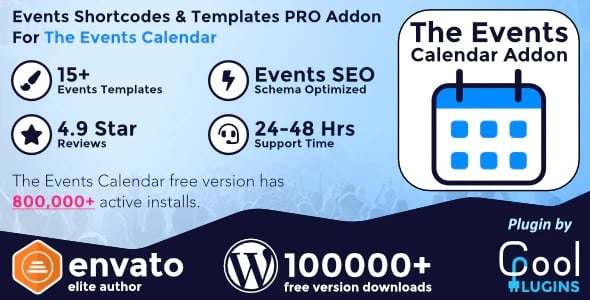Plugin The Events Calendar Events Shortcodes Templates Pro Addon - WordPress