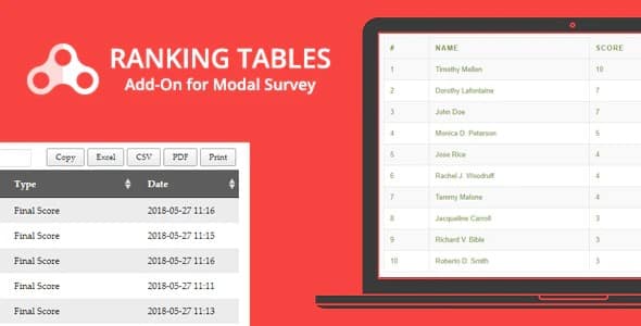 Plugin Modal Survey Ranking Tables - WordPress