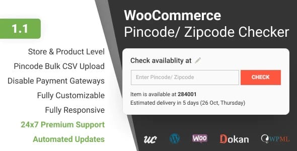 Plugin WooCommerce Pincode Zipcode Checker - WordPress